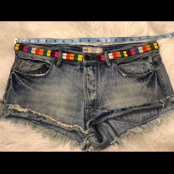 Free People distressed denim shorts with colorful stitch detailing - Picture 9 of 9